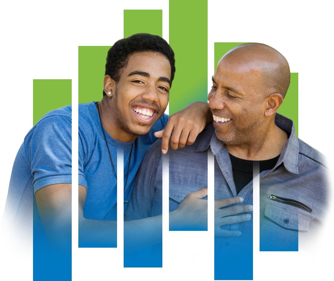 Two men laughing and smiling together